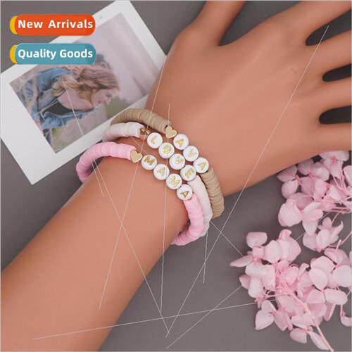 Bracelets new handmade soft ceramic spacer beads love letter
