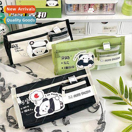Panda cute canvas pencil bag ins multilayer dora large capac