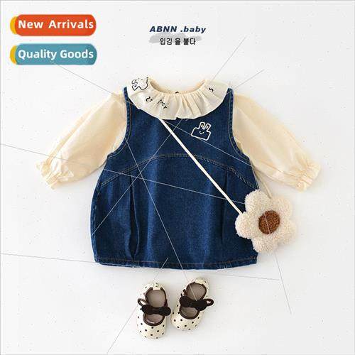 Infant spring new suit girls washed denim Korean dress baby