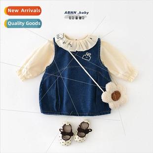 suit girls dress spring baby Korean new denim Infant washed