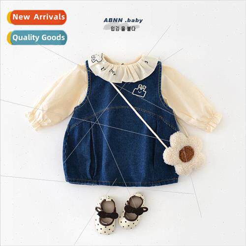 Infant spring new suit girls washed denim Korean dress baby