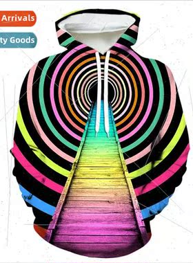 2023 Colorful Abstract Vertigo 3D Print Mens Hooded Sweatshi