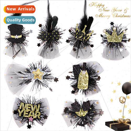 New Year black gold hair clipshappy new year theme  decorati