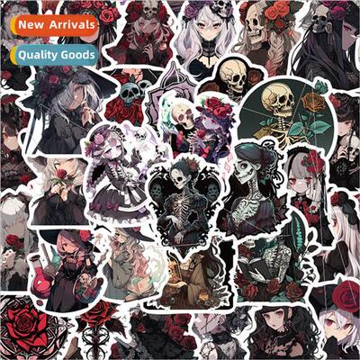 50 gothic rose girl stickers horror red and black skeleton s
