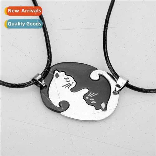 Kitten Hugs Couple Necklace Women Men Pair Stainless Steel B