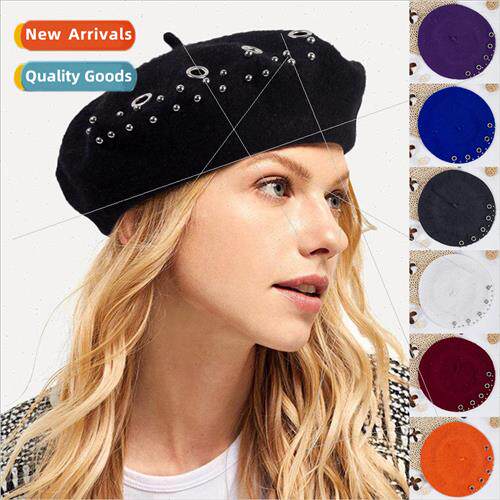 Winter warm womens beaded French wool beret hat cap mushroom