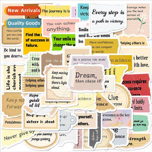 50 pcs hand torn text English healing stickers luggage compu