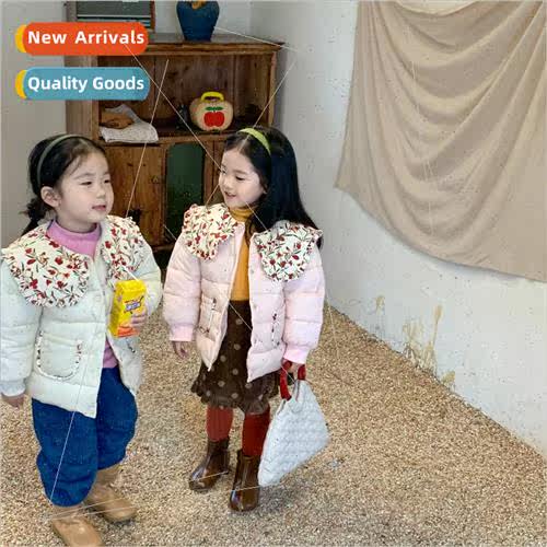 girls winter new floral cotton jacket female baby thickened