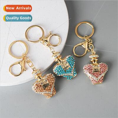 Creative new full diamond perfume bottle car keychain ladies