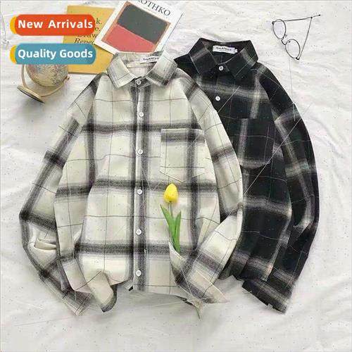 Plaid shirt mens long-sleeved fall thin section of the Korea