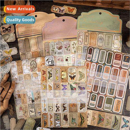 Stamping tags stickers yellow manuscript paper series retro