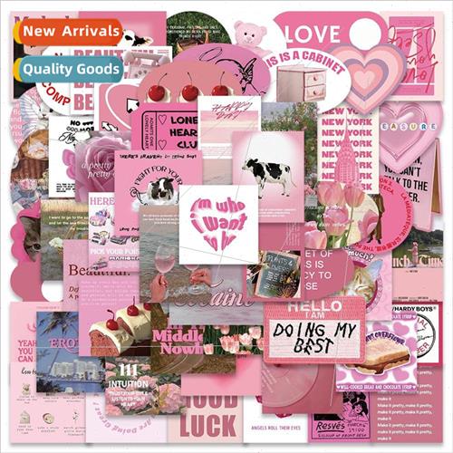 56 Pink Cartoon English Flower Girl Doodle Stickers ggage Gu