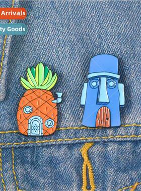 Cartoon Brooch Squidward Sponge Pineapple House Brooch Metal