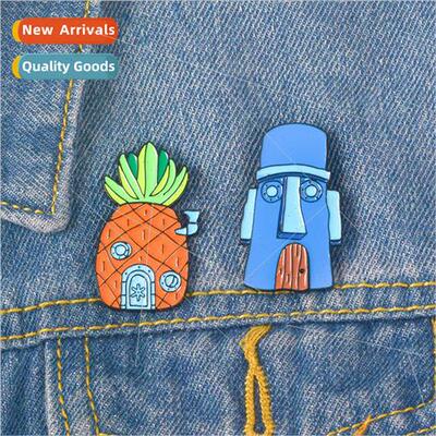 Cartoon Brooch Squidward Sponge Pineapple House Brooch Metal