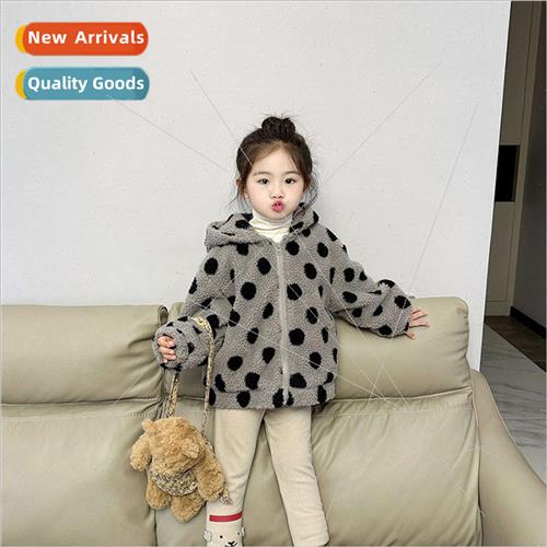 2023 fall and winter Korean girls polka dots fur coat cute f