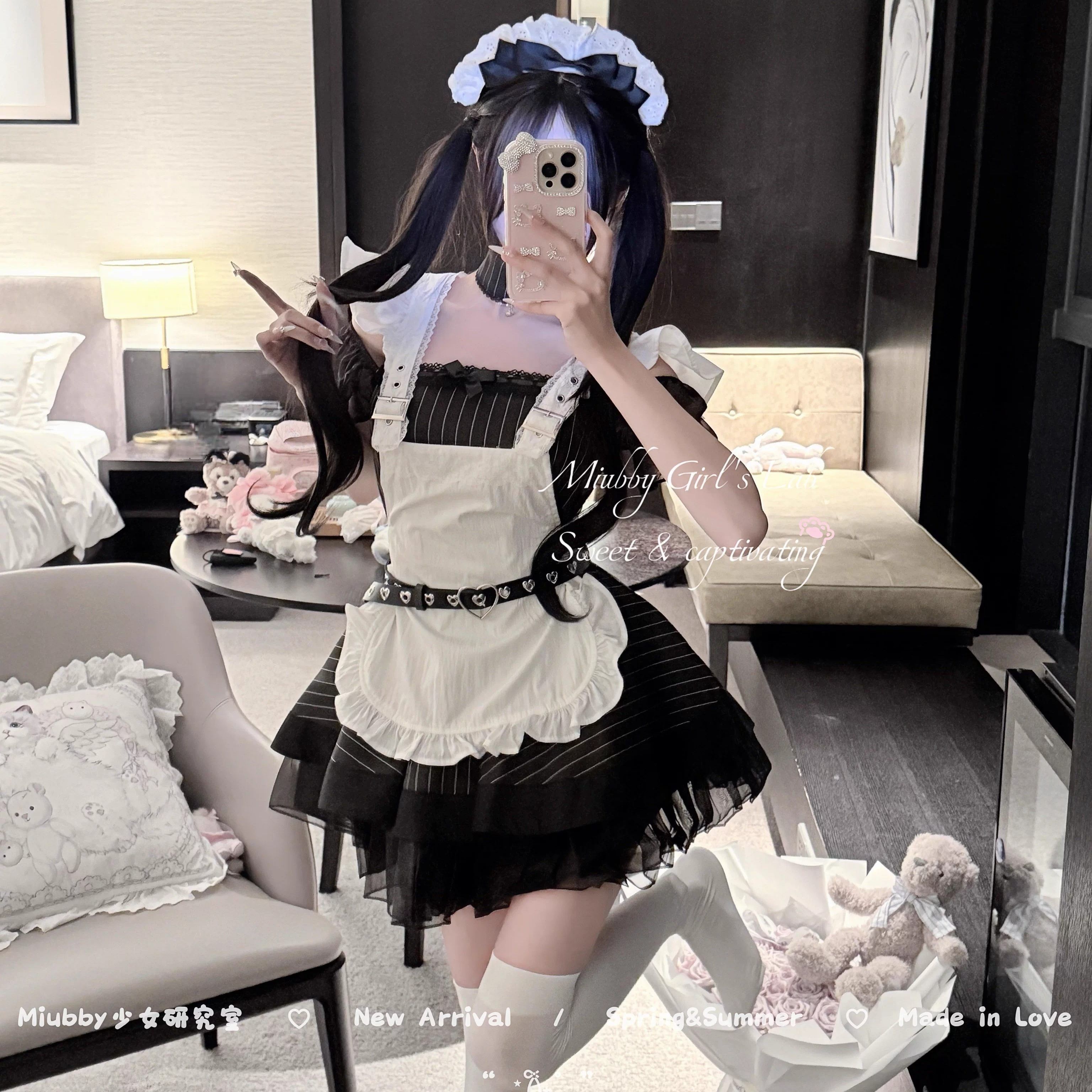 Miubby「格蕾之恋」日系亚文化哥特风条纹女仆装Lolita狗短连衣裙