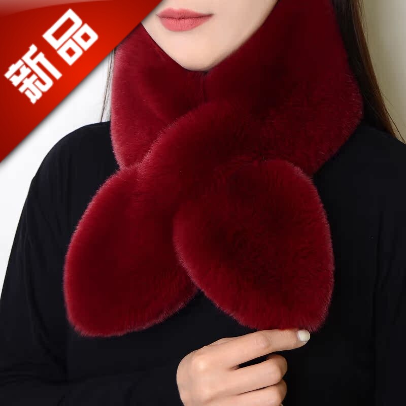 围巾女冬款加厚保暖仿獭兔毛围脖百搭护颈毛绒交叉围巾男女士通用