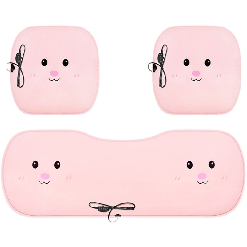 加热汽车坐垫单片无靠背三件套冬季短毛绒卡通单个后Y排长条座椅