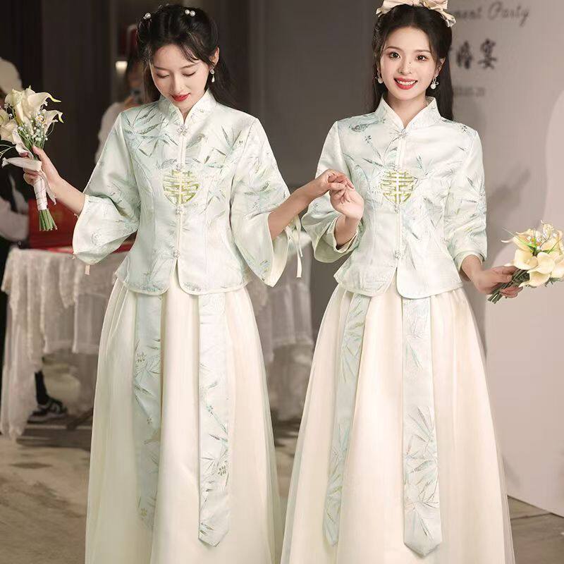 中式伴娘服春季长袖2026新款中国风婚礼秀禾显瘦姐妹服伴娘团礼服图片