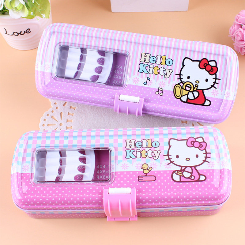 儿童三层铁文具盒小学生hello Kitty凯蒂猫1-3年级公主铅笔盒女孩