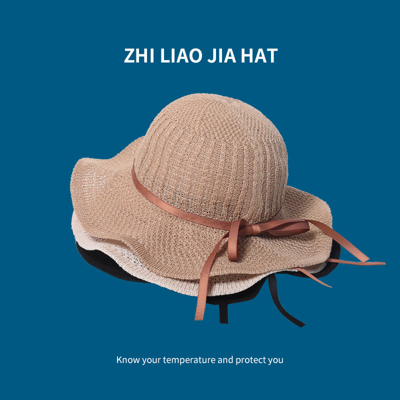 荷叶边大帽檐帽子女夏季防晒遮阳帽韩版时尚蝴蝶结透气编织渔夫帽