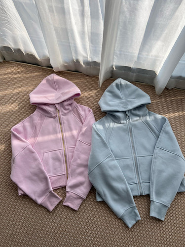 外贸scub女士宽松款全拉链连帽卫衣秋冬运动休闲拉绒外套淀粉蓝