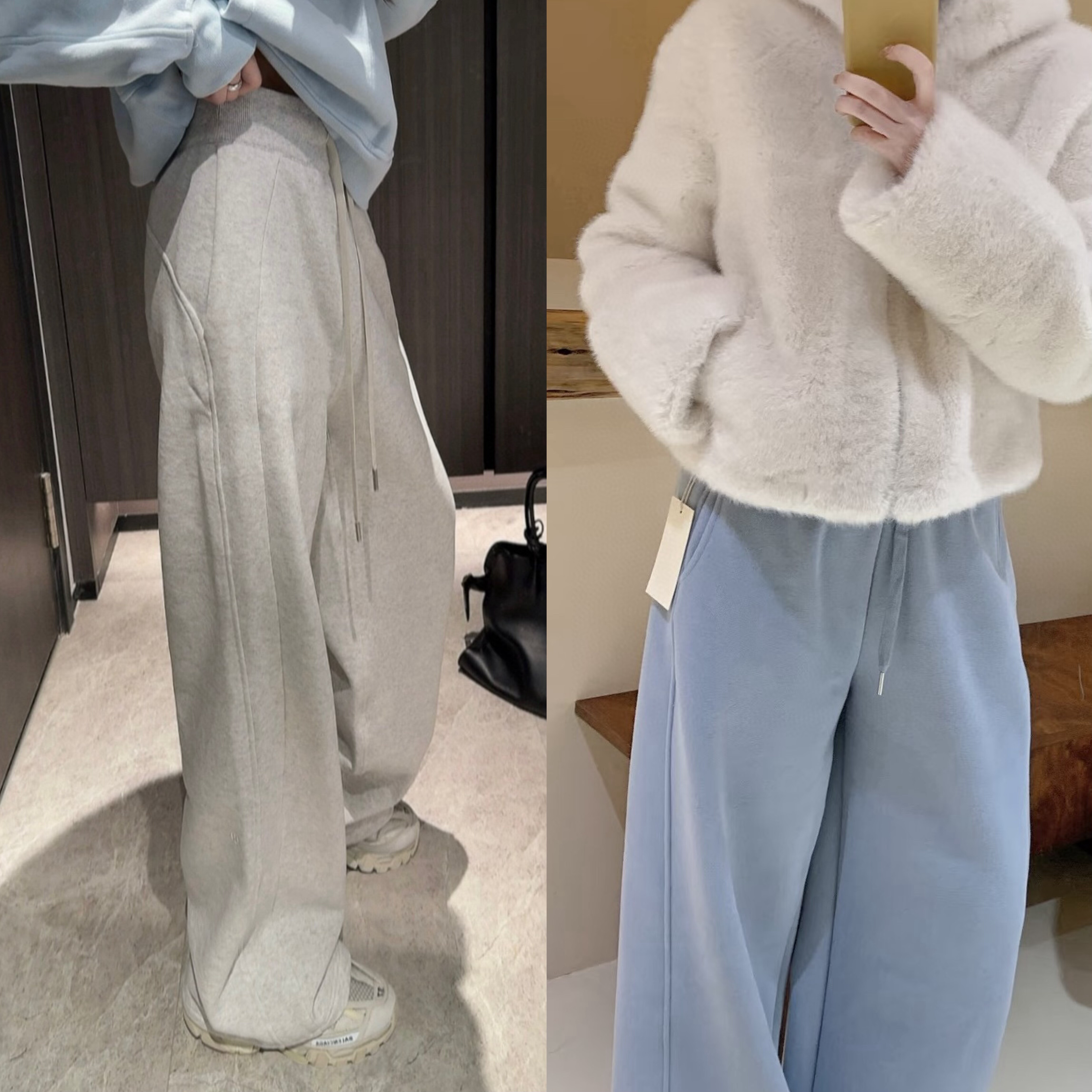 青岛外贸scub女士中腰阔腿运动裤女士休闲保暖抓绒卫裤压风保暖裤