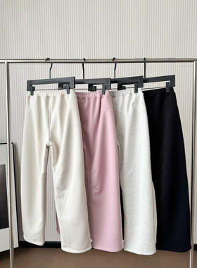 青岛外贸Loungeful海外版女士高腰薄绒直筒裤加绒卫裤松紧腰休闲