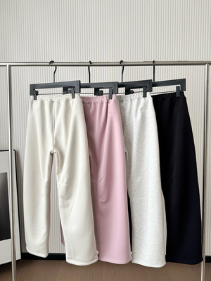 青岛外贸Loungeful海外版女士高腰薄绒直筒裤加绒卫裤松紧腰休闲