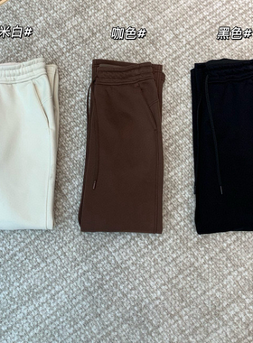 青岛外贸Loungeful国内版女士高腰薄绒直筒裤加绒卫裤松紧腰休闲