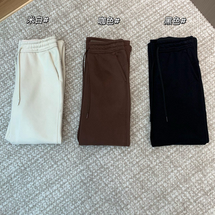 青岛外贸Loungeful国内版女士高腰薄绒直筒裤加绒卫裤松紧腰休闲
