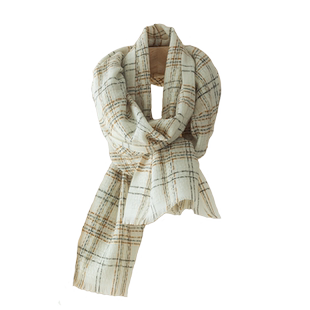 小香风羊毛围巾女秋冬季百搭2026新款白色羊毛格子100羊绒高级感