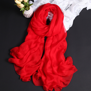 杭州丝绸100%桑蚕丝巾经典高档秋冬季百搭丝巾真丝围巾女披肩大红