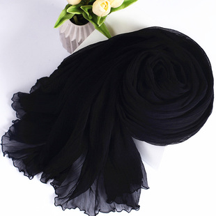 高级长款 桑蚕丝围巾真丝丝巾女春季 黑色洋气流行披肩 2026新款 正品