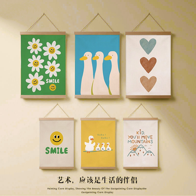 简约家居可爱鸭鸭实木布艺挂画客厅卧室墙壁美化电表箱遮挡装饰画