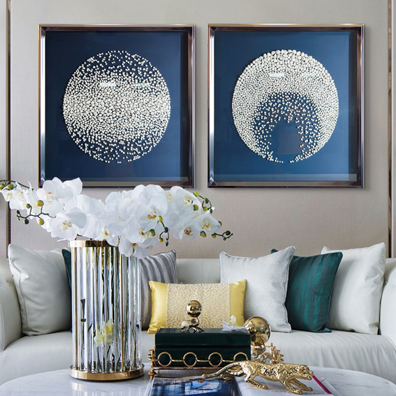 石子画客厅家装饰品画立体画软装装饰画沙发背景画轻奢餐厅挂画蓝