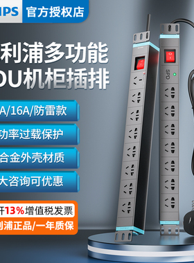飞利浦PDU机柜插座8位10A带开关 防雷16A大功率工业机房电源插排