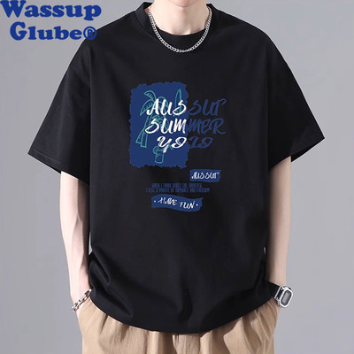 WASSUP GLUBE短袖T恤男士夏季新款纯棉冰丝圆领男装宽松速干上衣