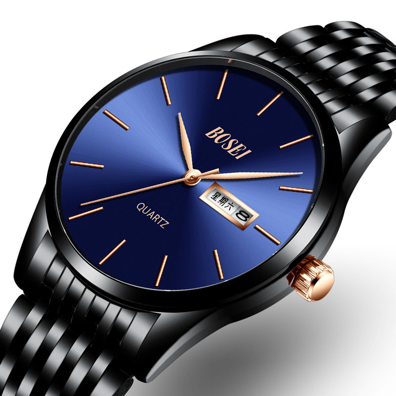 正品超薄时尚潮流机械精钢带石英表手表简约男士腕表学生防水男表