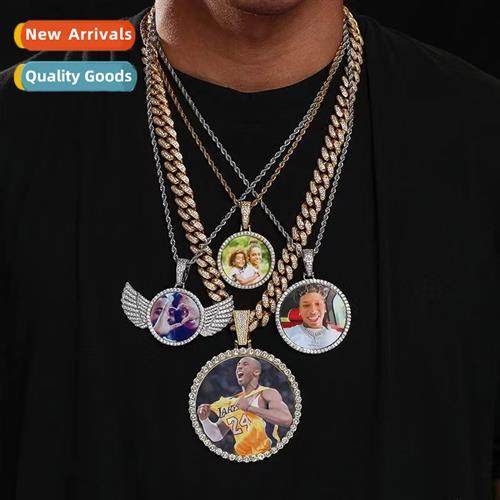 hip-hop persalized photo pendant zirc round solid DIY photo