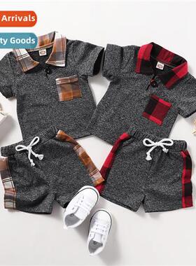 Girls spring  autumn  2020 new n plaid short-sleeved top + s