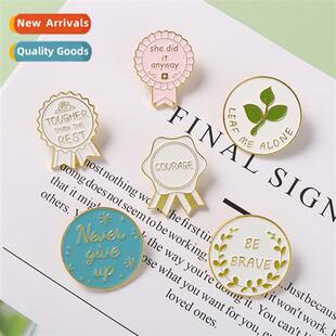 Alloy Alphabet Brooch Creative Round Leaf Baking Lacquer Mem