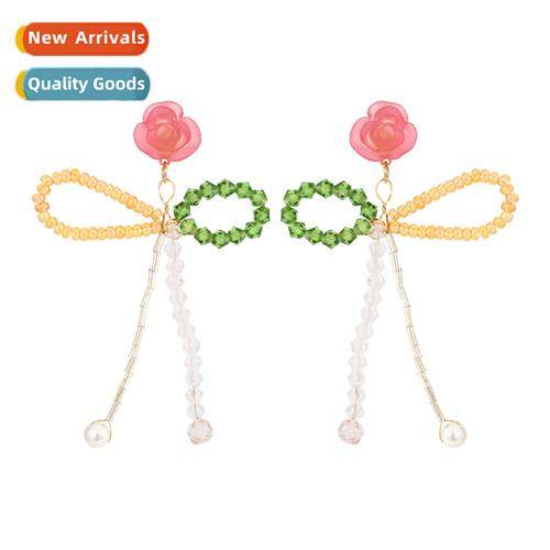 Korean versi   lovely h-woven beaded bow earrings persaly ve