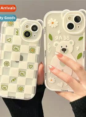 ins bear flower phe case iphe15 transparent case 14pro girls