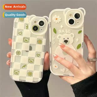 ins bear flower phe case iphe15 transparent case 14pro girls