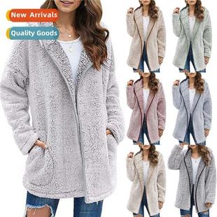 Lapel Hooded Sweatshirt Solid Plush Color Sleeve Casual