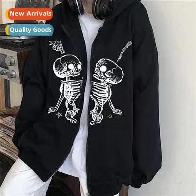 New jacket loose gothic style zipper skull set Harajuku hood