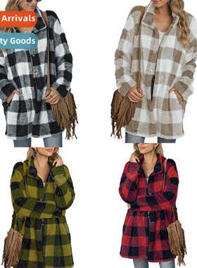 Autumn new womens plush coat fall  winter in  lg secti plaid