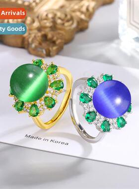 Trendy set zircia opening adjustable blue pink whe green cat