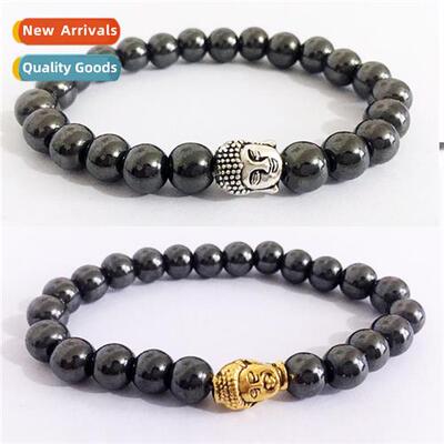 Mens and Womens Alloy Gold and Silver Buddha Head Black Bile